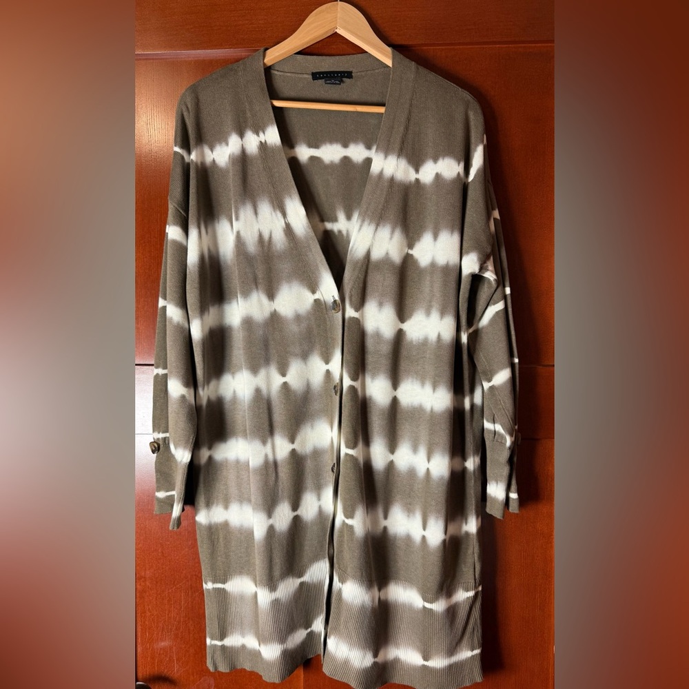 Sanctuary Women’s Deep Olive and White Tie-Dye Cardigan Size XL